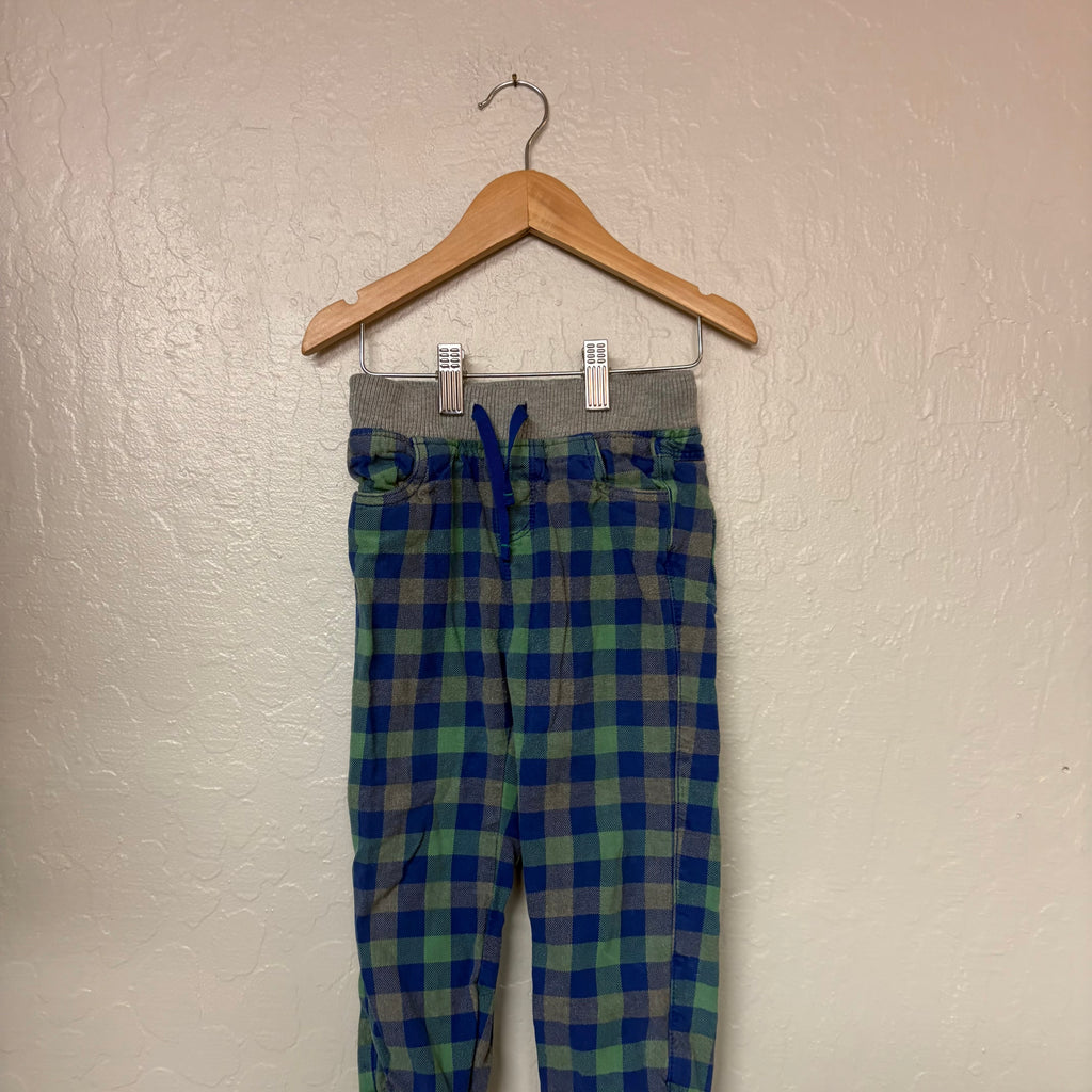 mini boden boys’ flannel like blue and green plaid pants 3-4Y