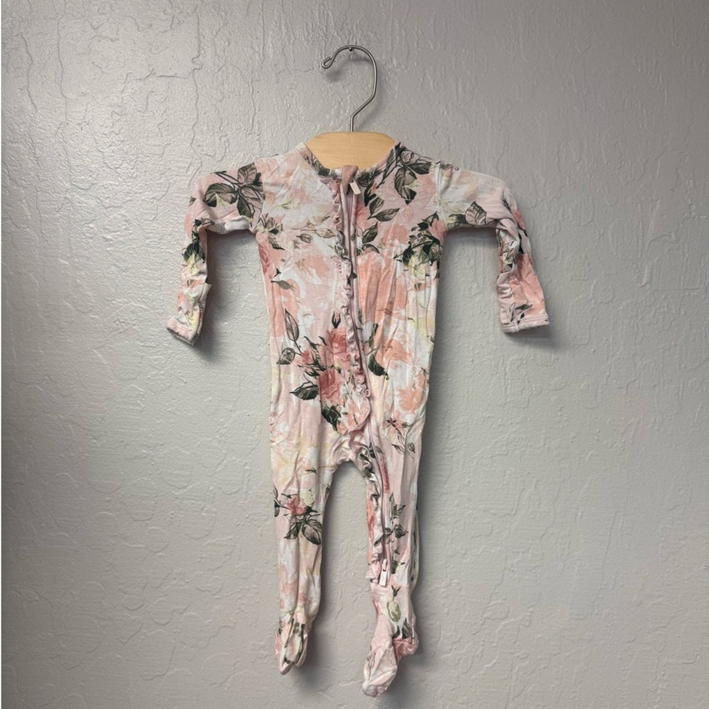 posh peanut bamboo pink floral footie 0-3M