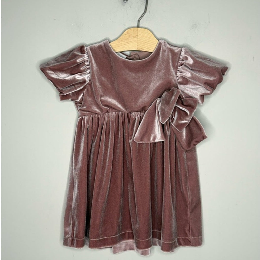 zara purple velvet dress with bow 3Y