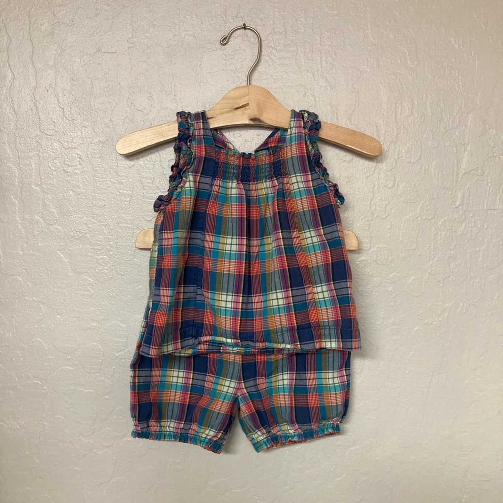 peek little peanut girls' plaid set 12-18M