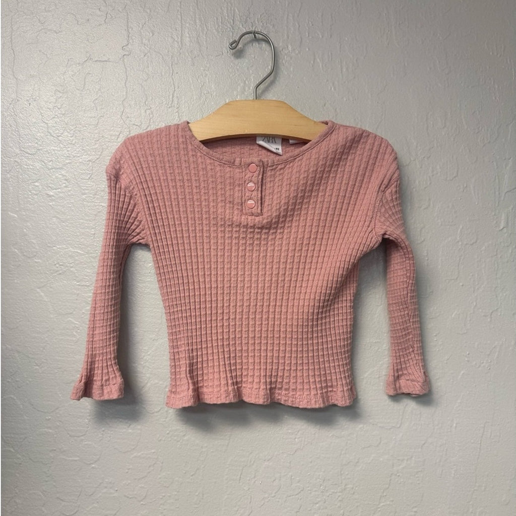 zara pink ribbed henley top 18-24M