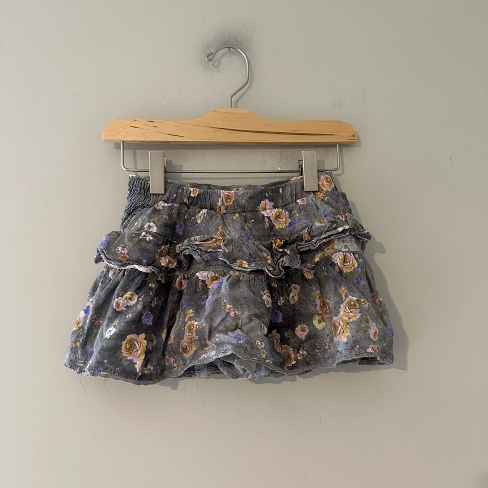 zara blue gray smocked floral skirt 6Y