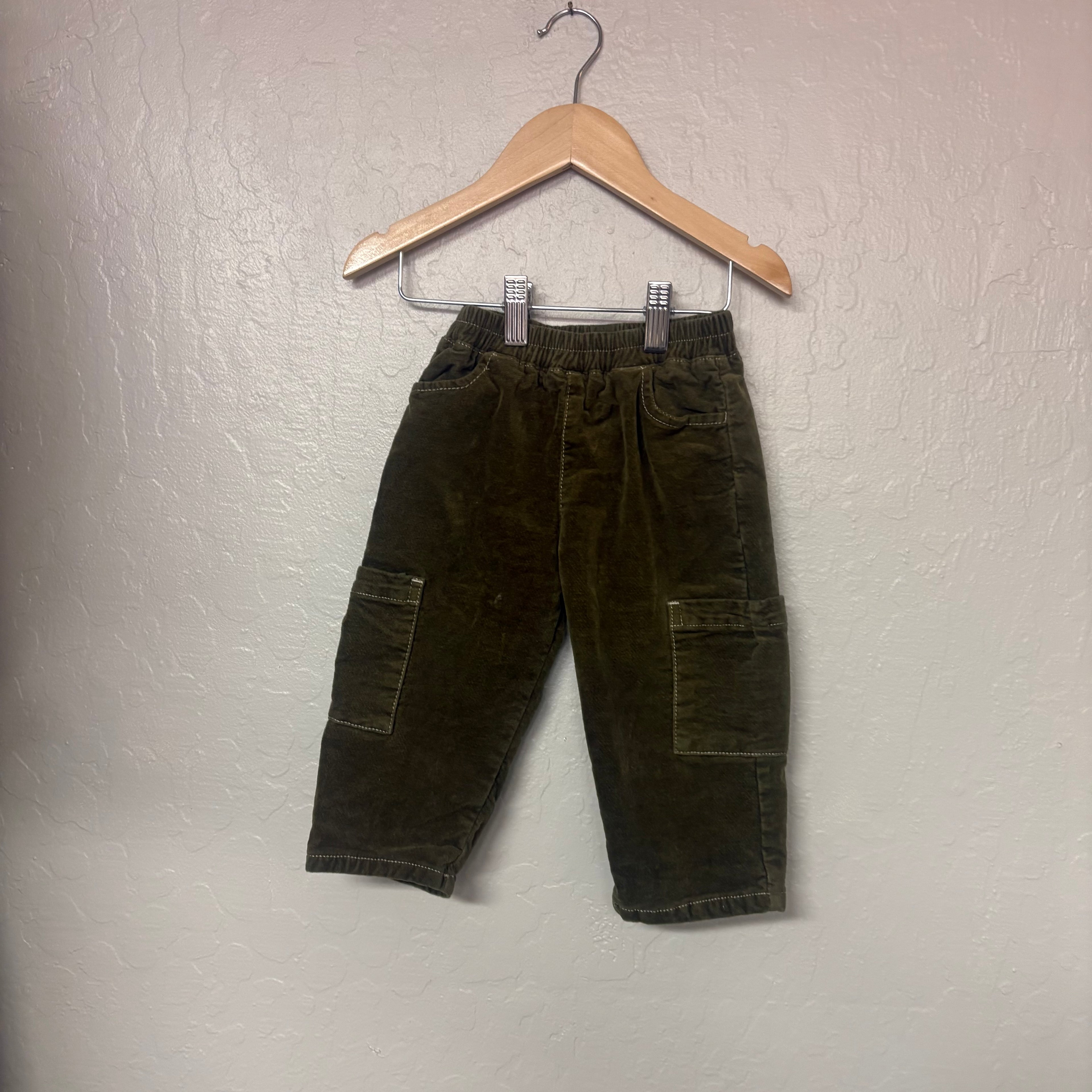 zara boys’ green velour cargo pants 1.5Y