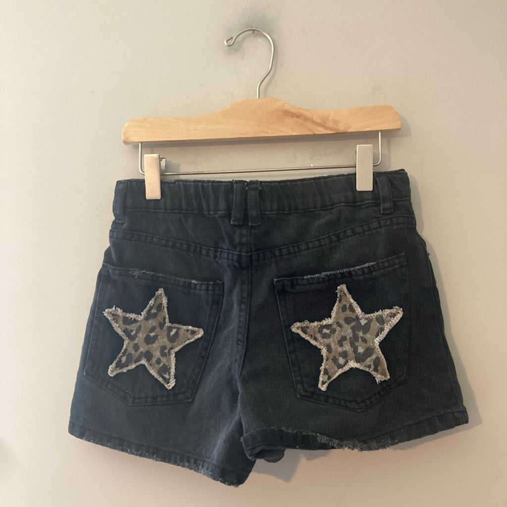 zara girls' black denim shorts animal print 12-13Y