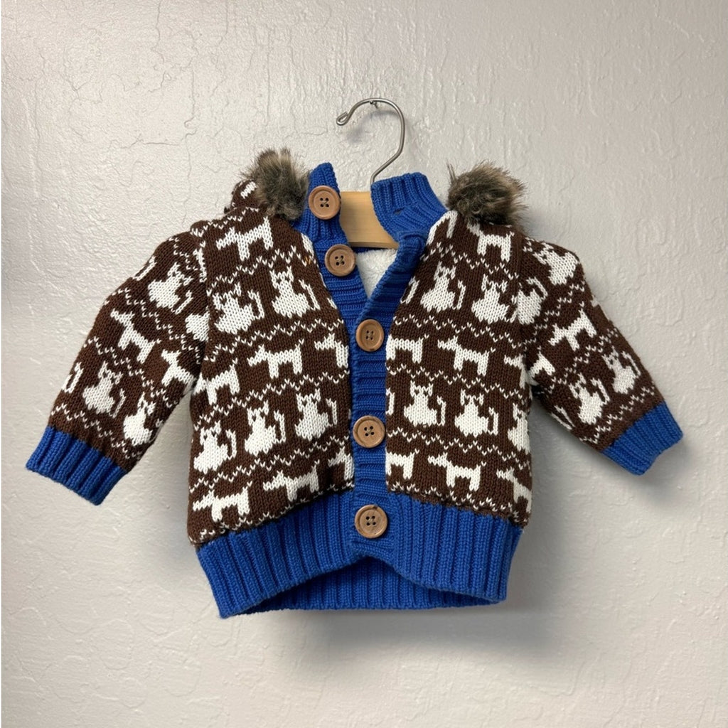 hanna andersson holiday fleece lining knitted cardigan 0-3M