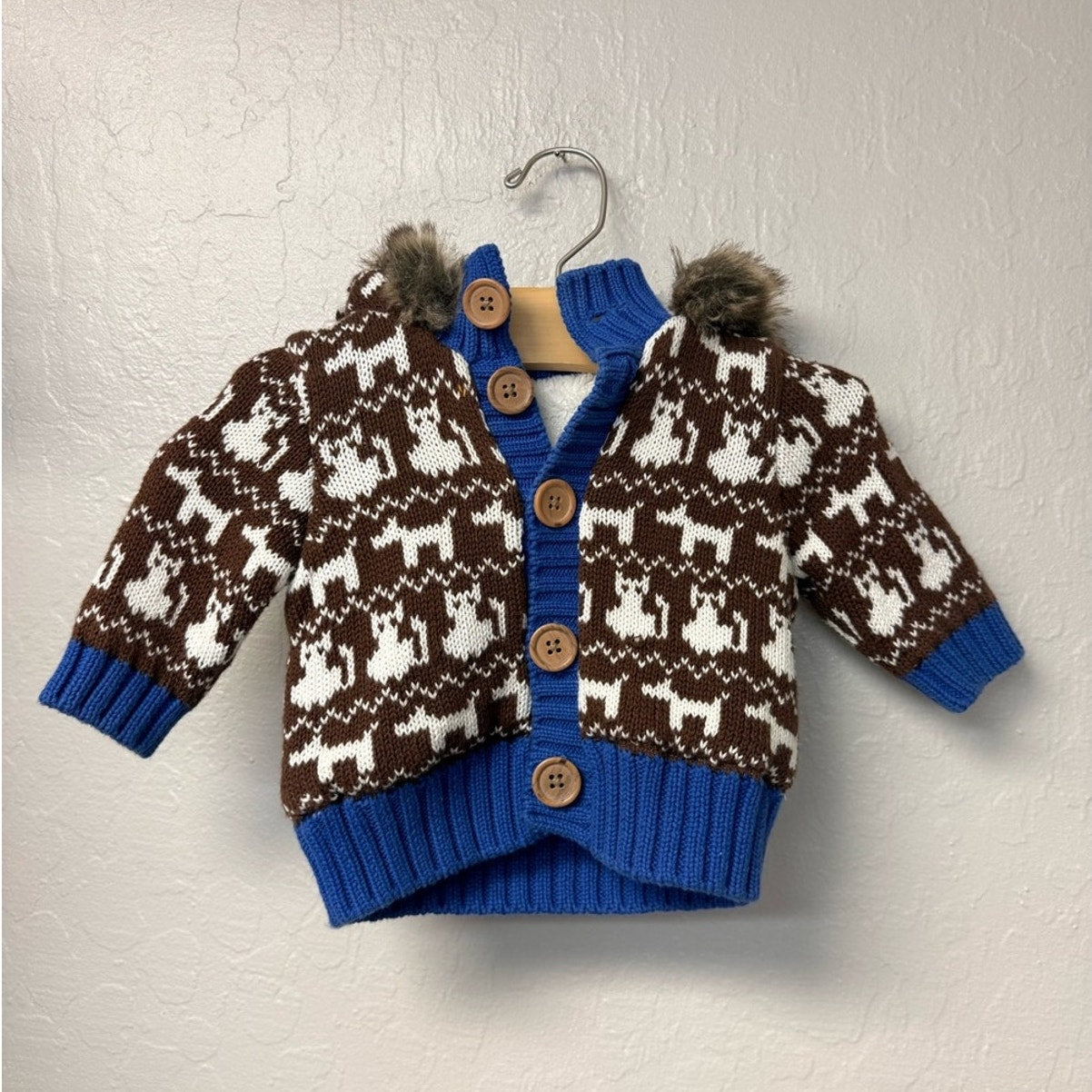 hanna andersson holiday fleece lining knitted cardigan 0-3M