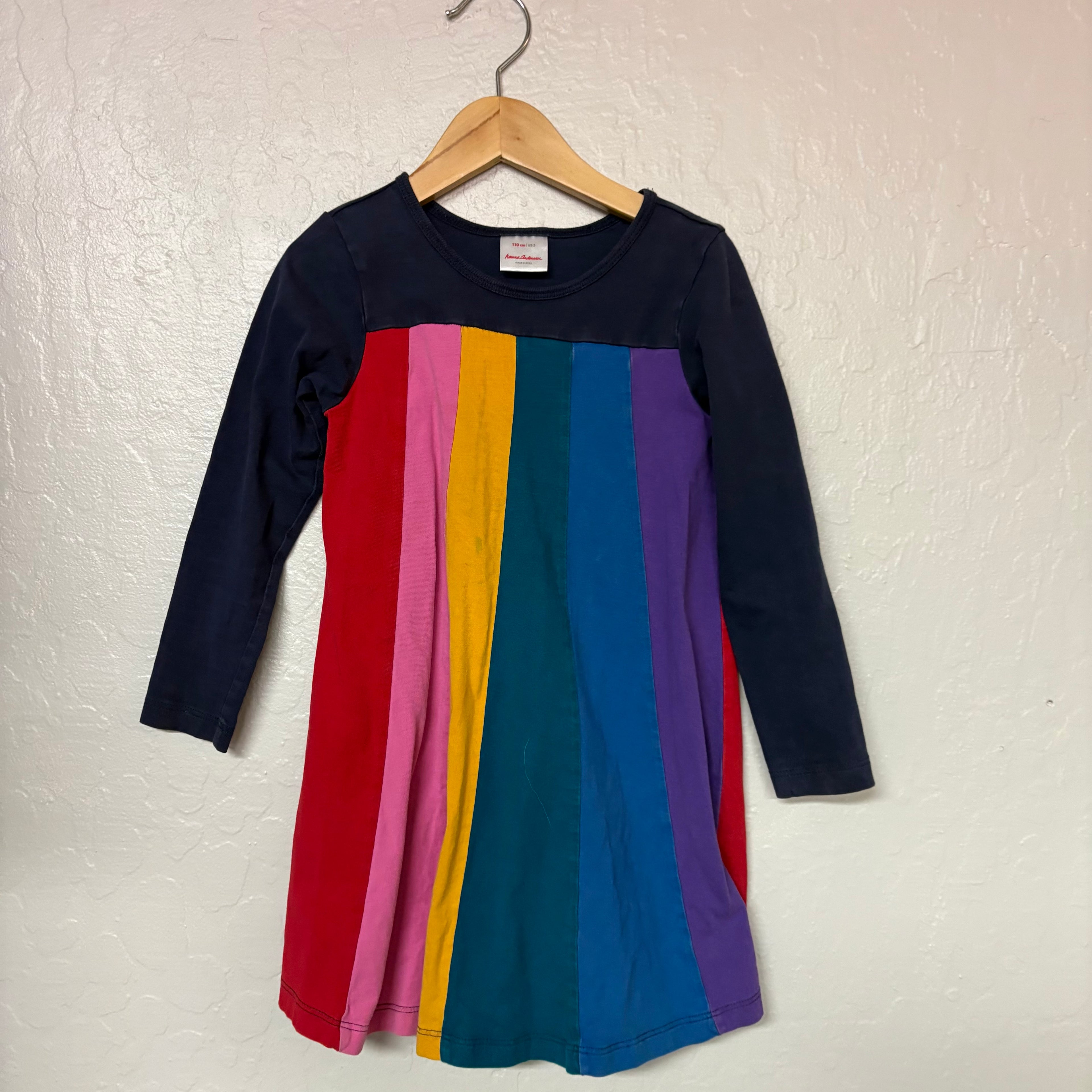 hanna andersson long sleeve dress vertical rainbow stripes 5T