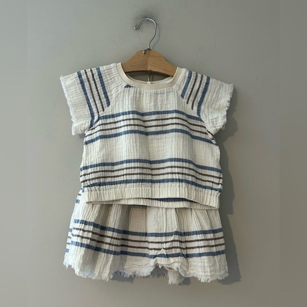 zara girls' muslin stripe skirt set 3-4Y