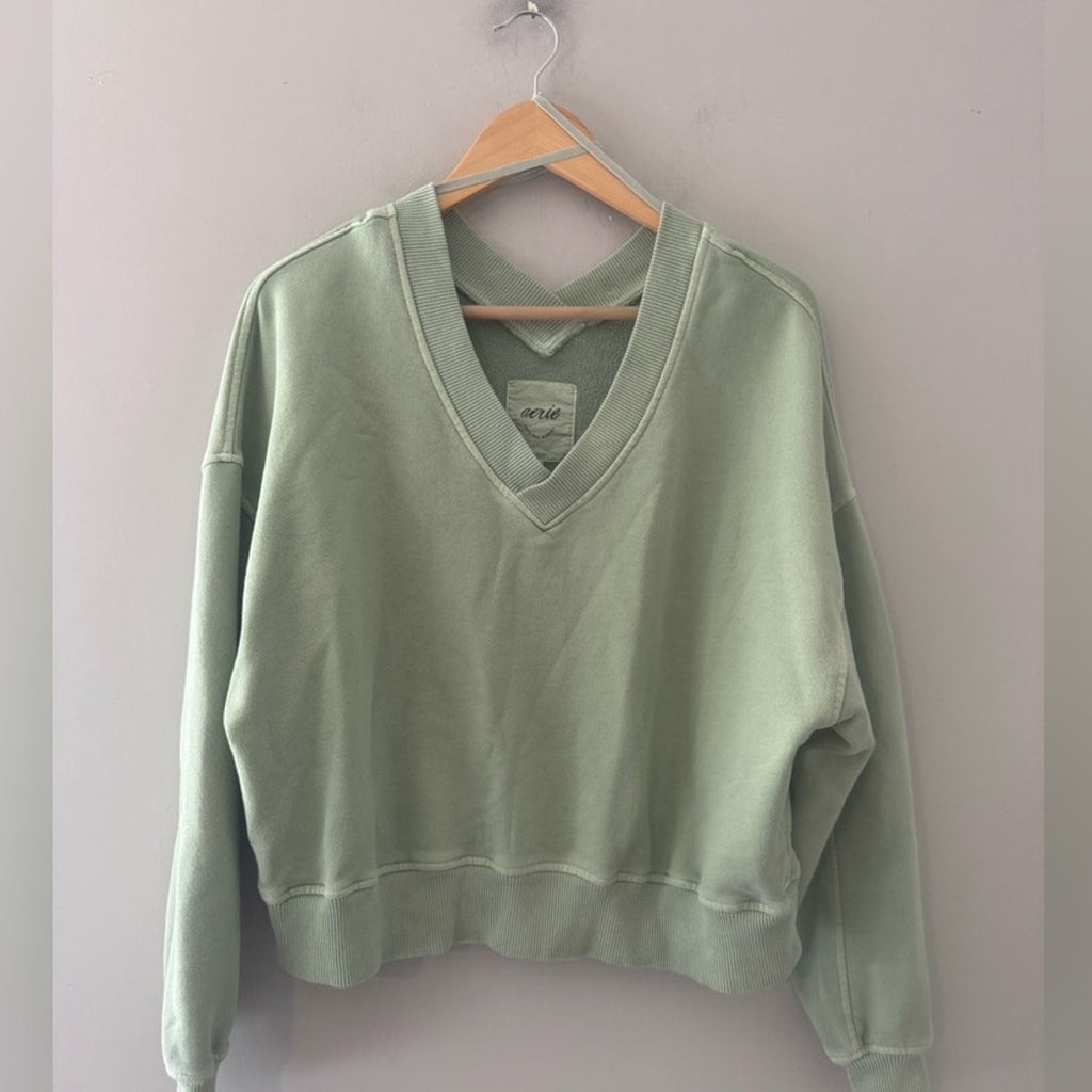 aerie green sweatshirt double v SMALL