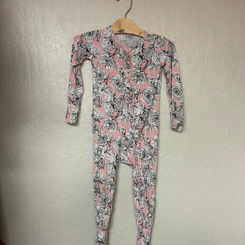 laree + co bamboo pink floral print footie 2T
