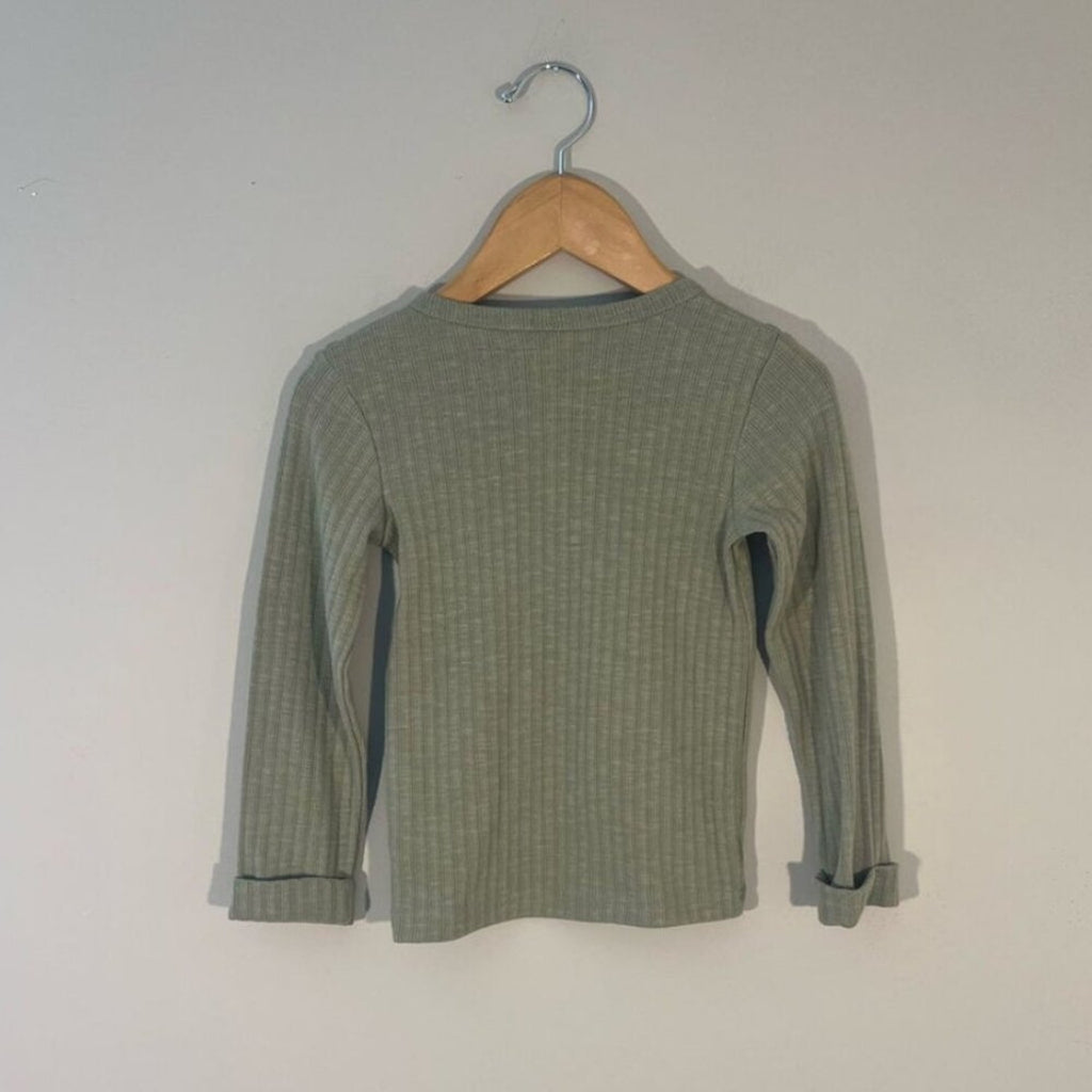 h&m ribbed green henley top 3T