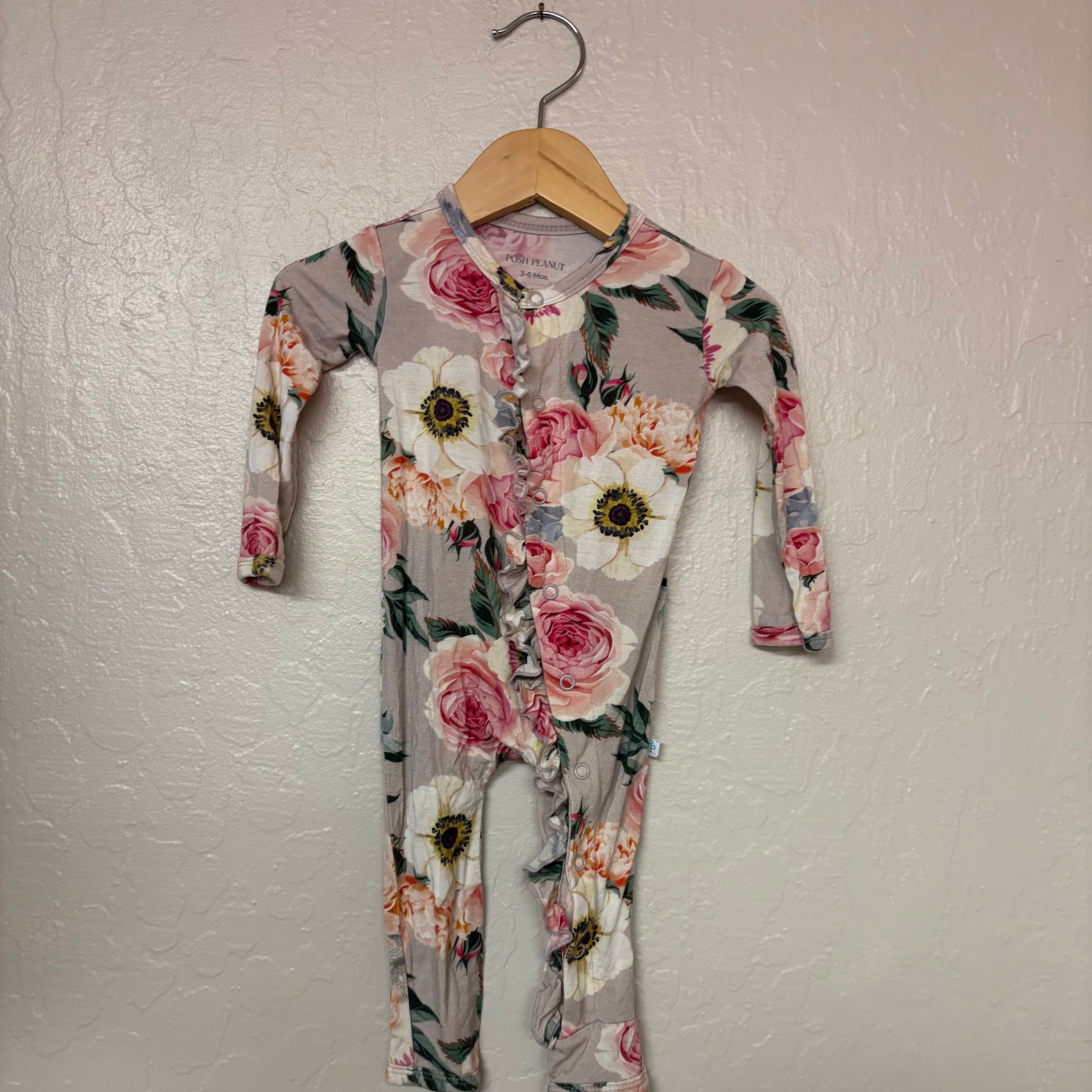 posh peanut girls’ bamboo ruffle romper floral print 3-6M