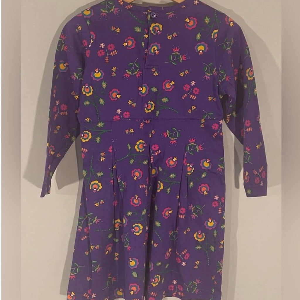 hanna andersson purple floral long-sleeve dress 4Y