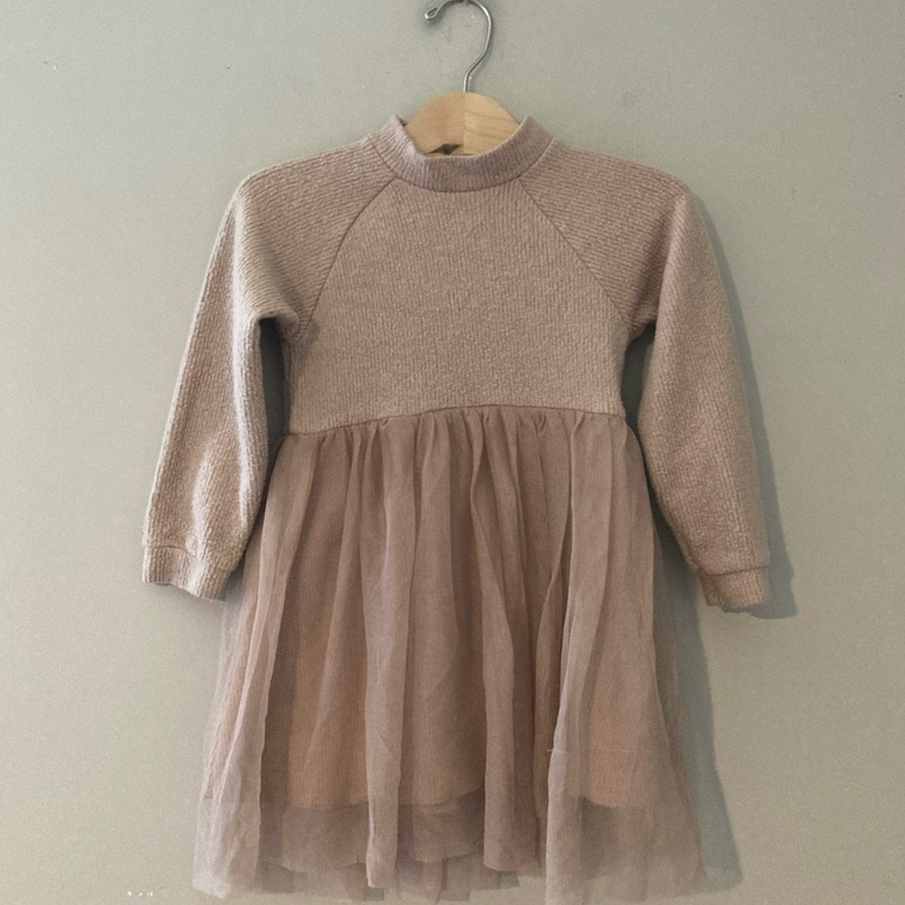 zara girls' pink ribbed tulle dress 4Y