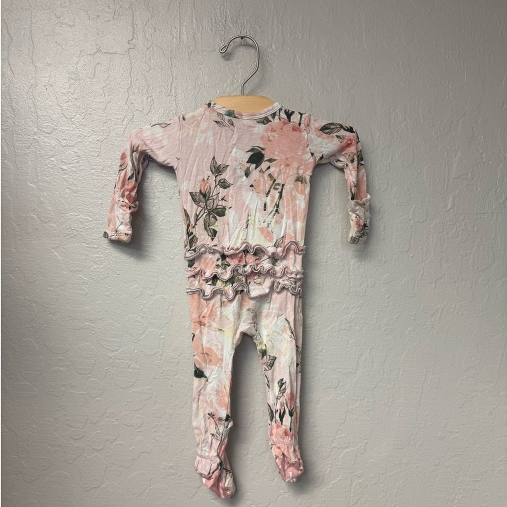 posh peanut bamboo pink floral footie 0-3M