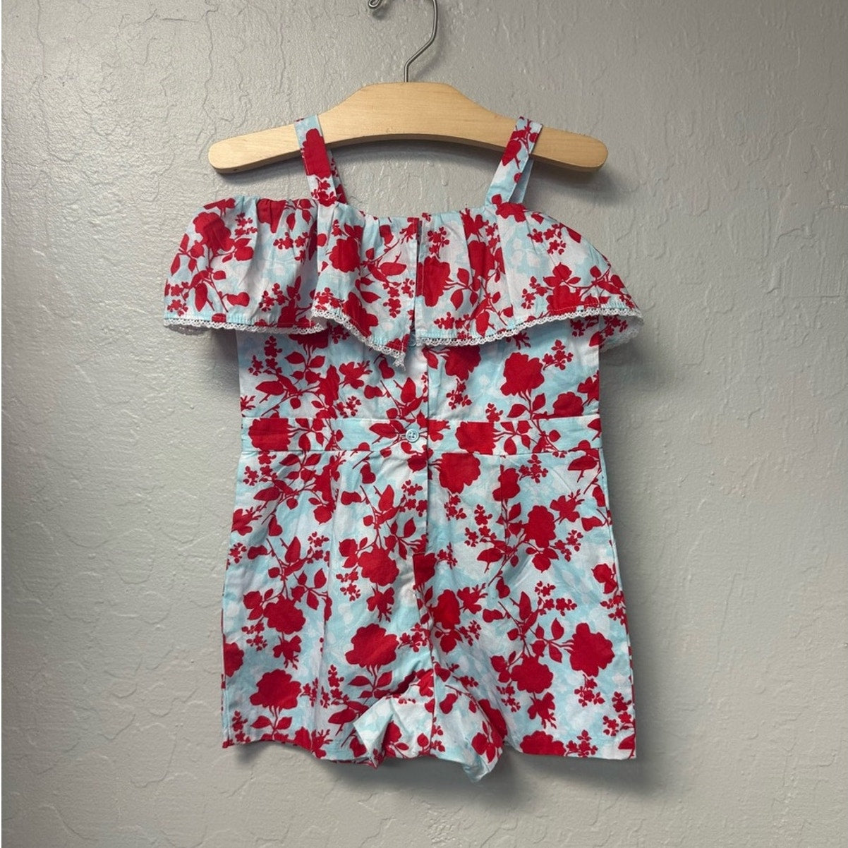 janie and jack girls' blue floral romper 4Y