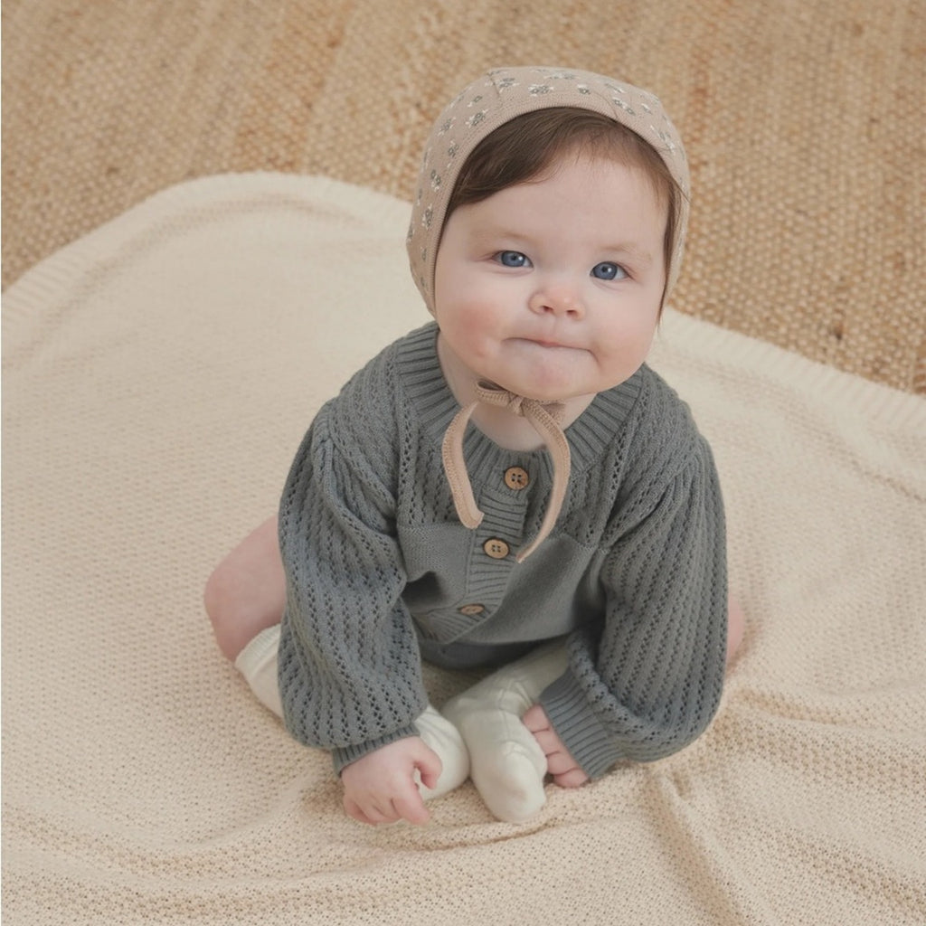 quincy mae blue gray pointelle cardigan 0-3M