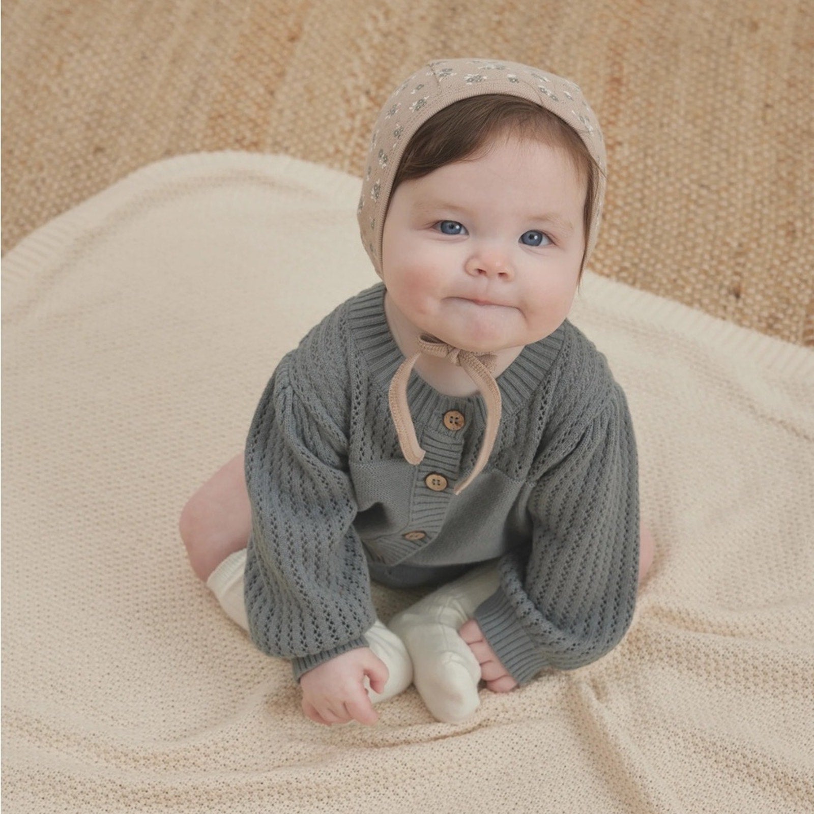quincy mae blue gray pointelle cardigan 0-3M