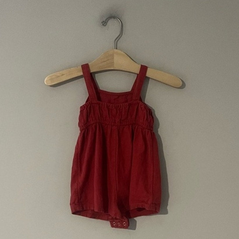 old navy girls' red linen romper 12-18M