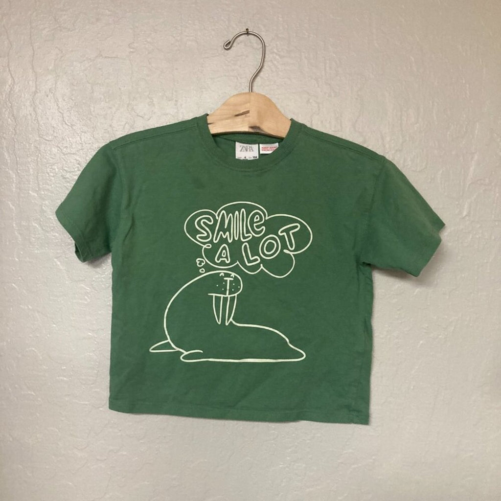 zara green walrus tee 4Y