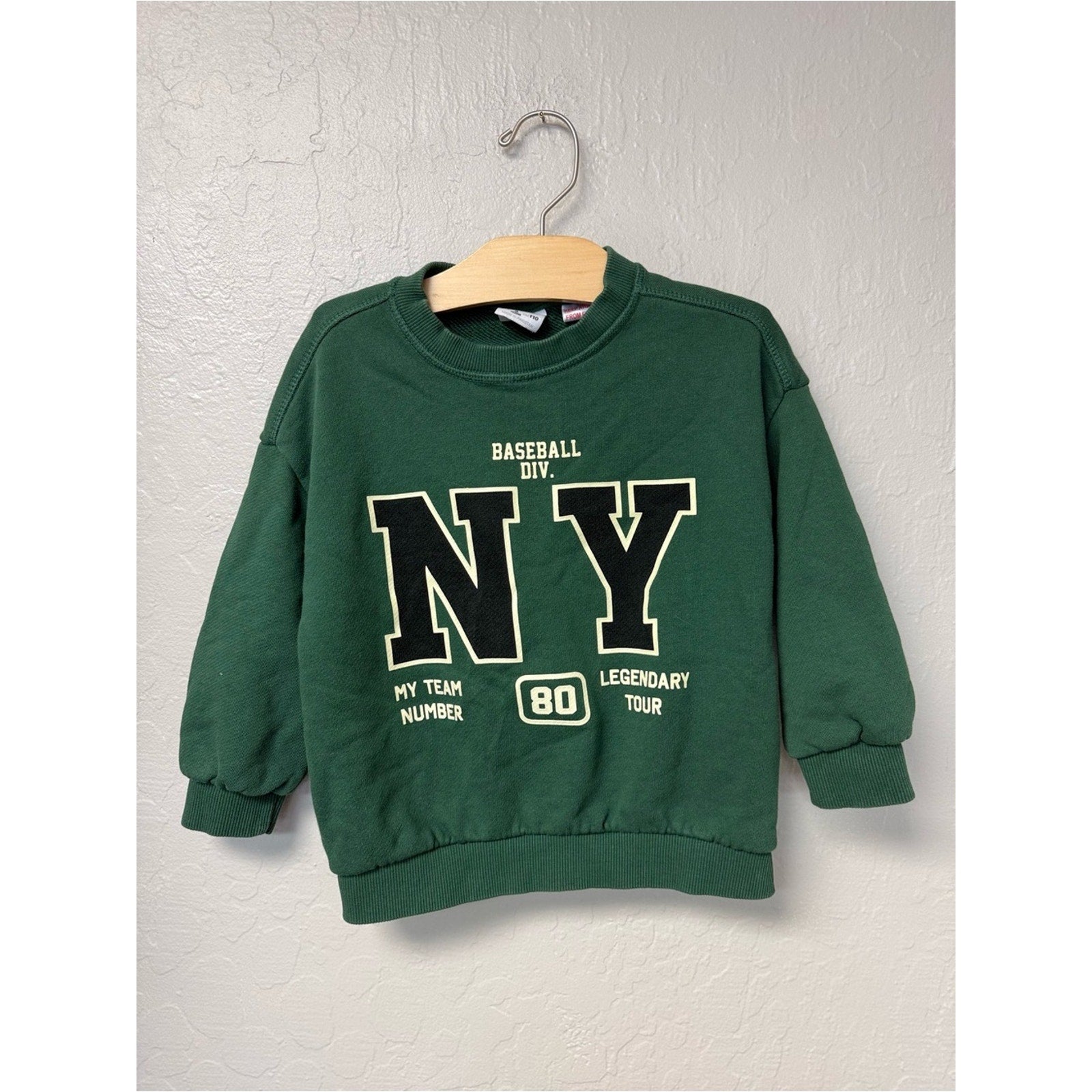 zara boys' green sweatshirt baseball 5Y