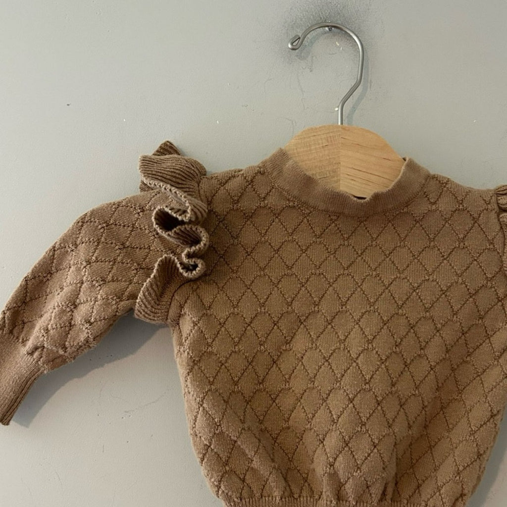 mebie baby brown pointelle sweater 3-6M