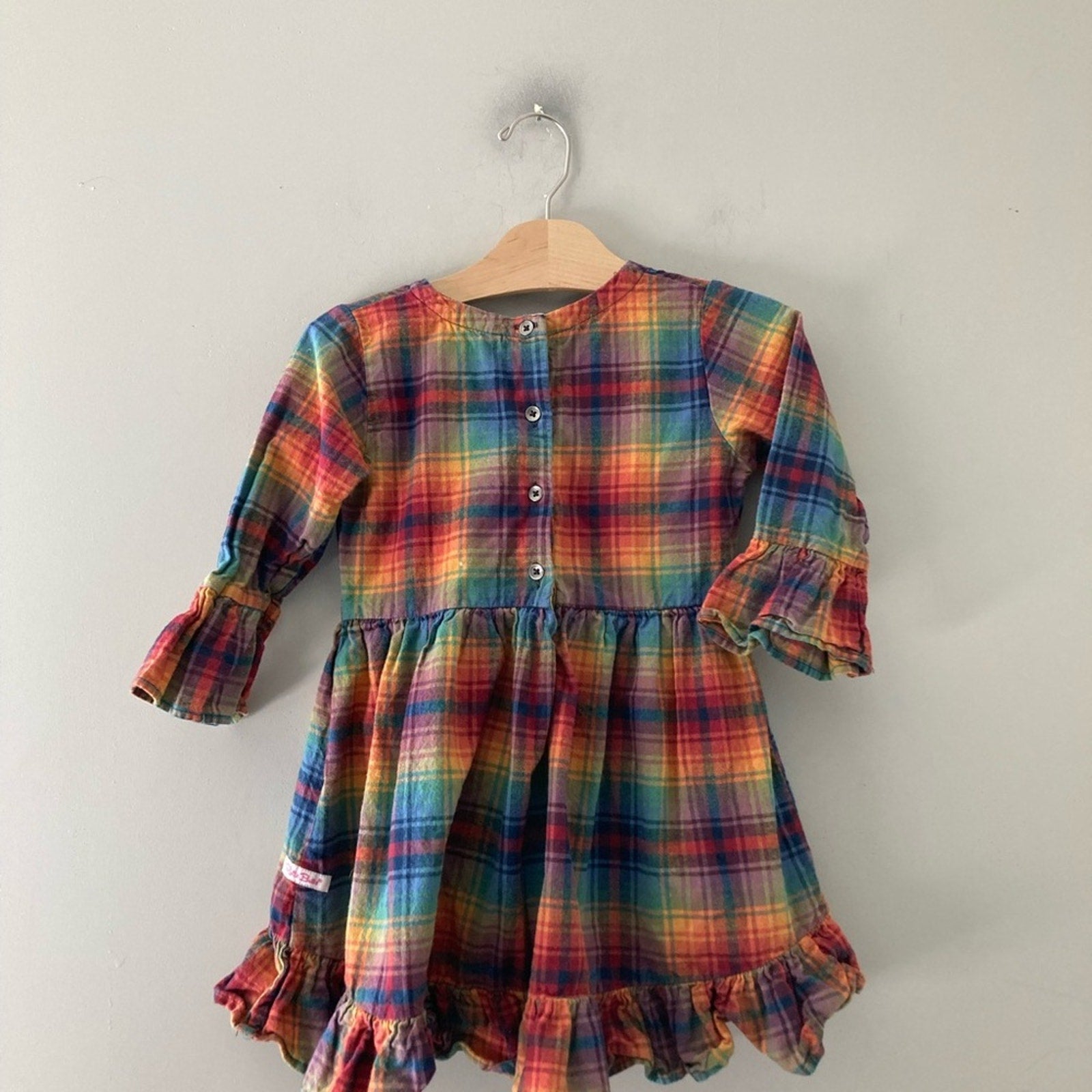 rufflebutts plaid long-sleeve tiered dress‎ 6Y