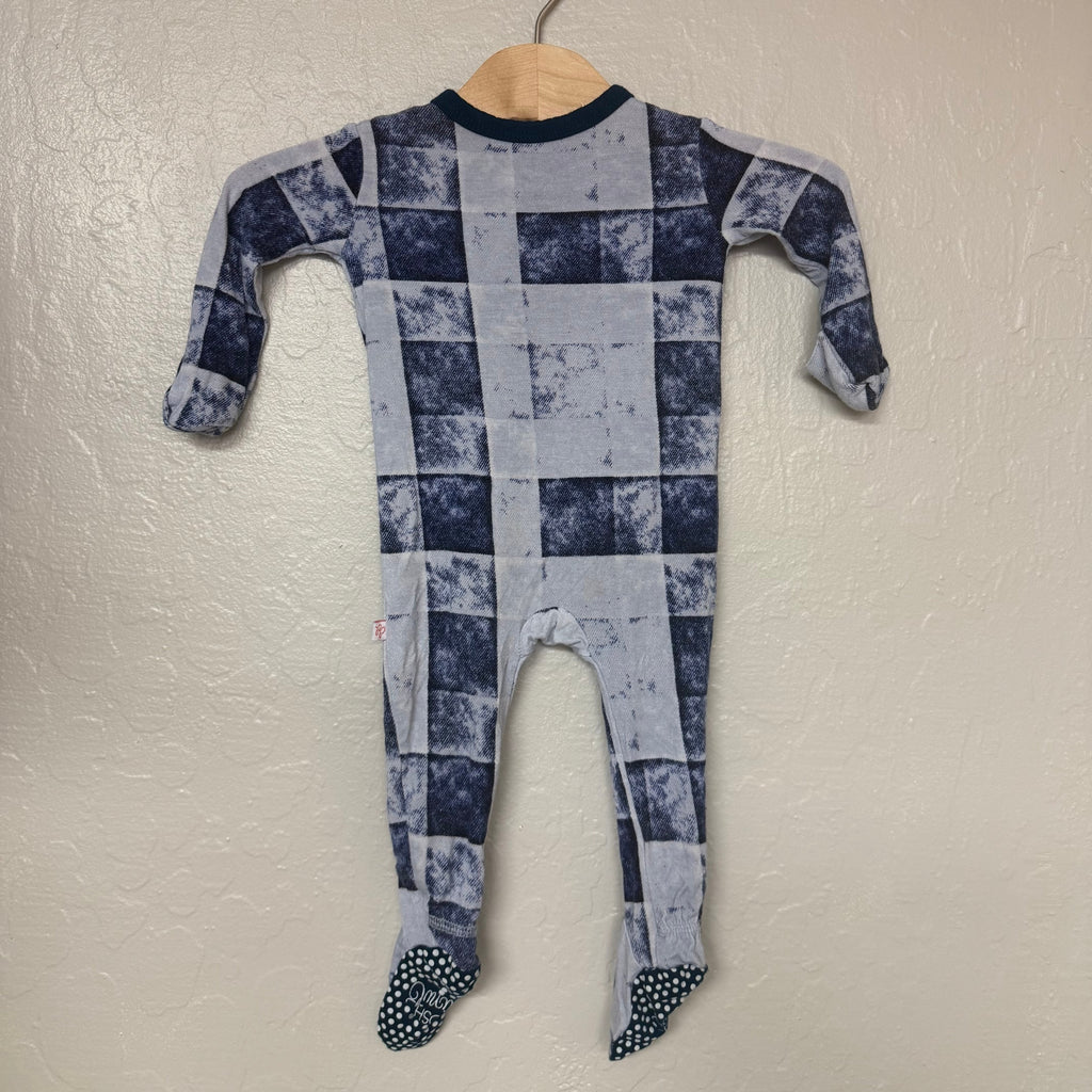posh peanut blue bamboo footie 12-18M