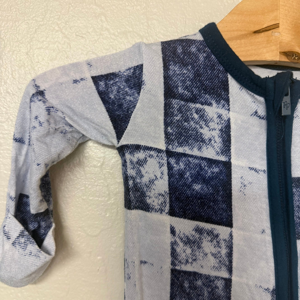 posh peanut blue bamboo footie 12-18M