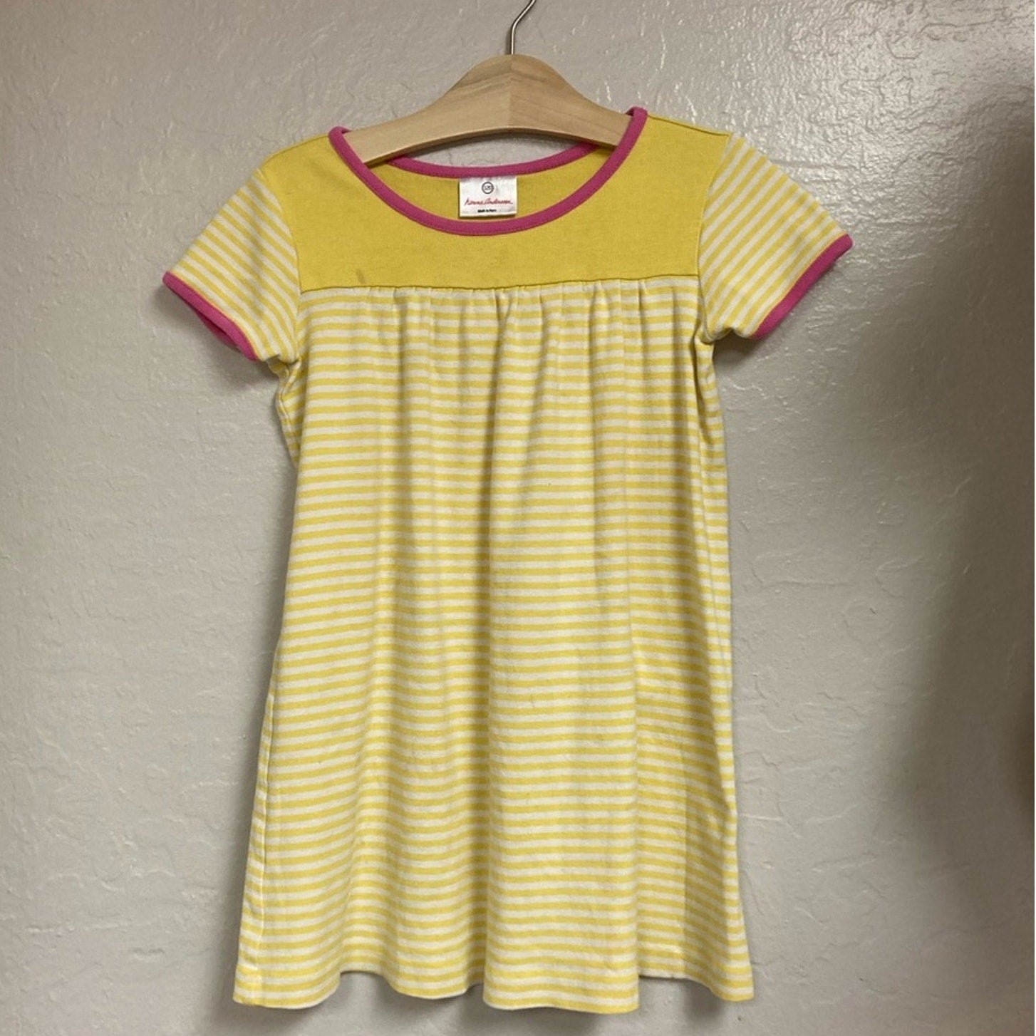 hanna‎ andersson yellow stripe dress 6-7Y