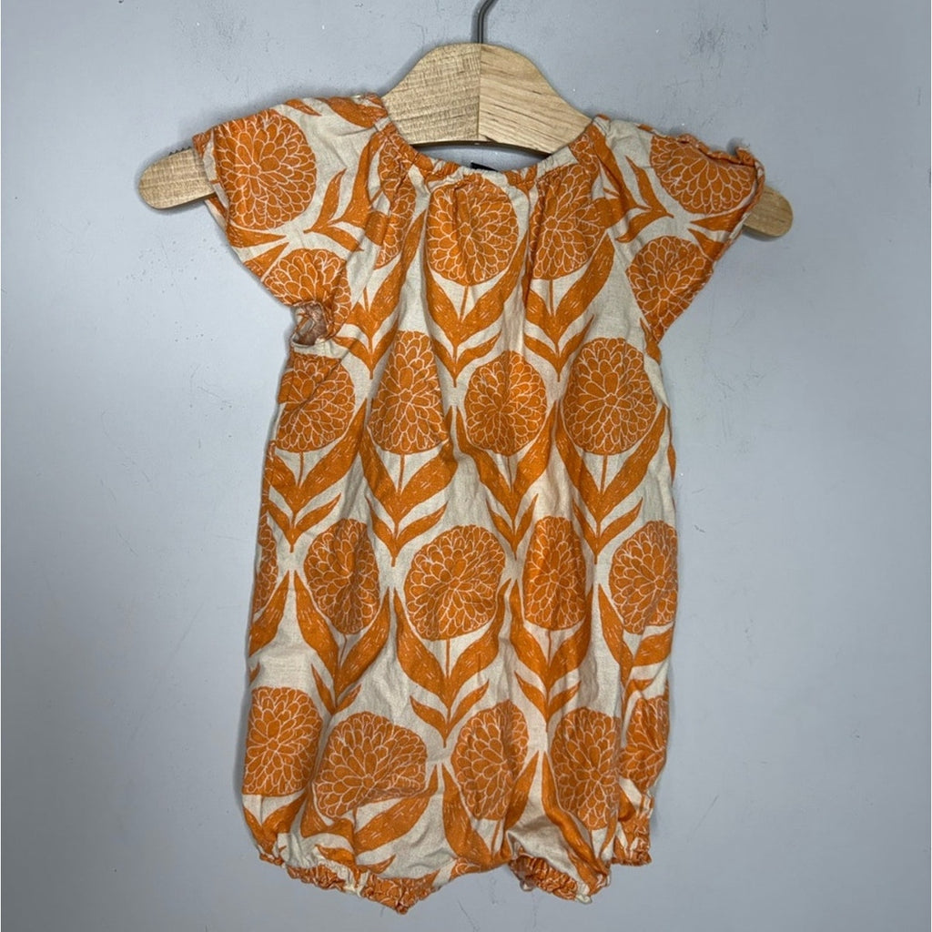 tea collection orange linen shortie romper 12-18M