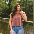 aerie salmon chambray top XS