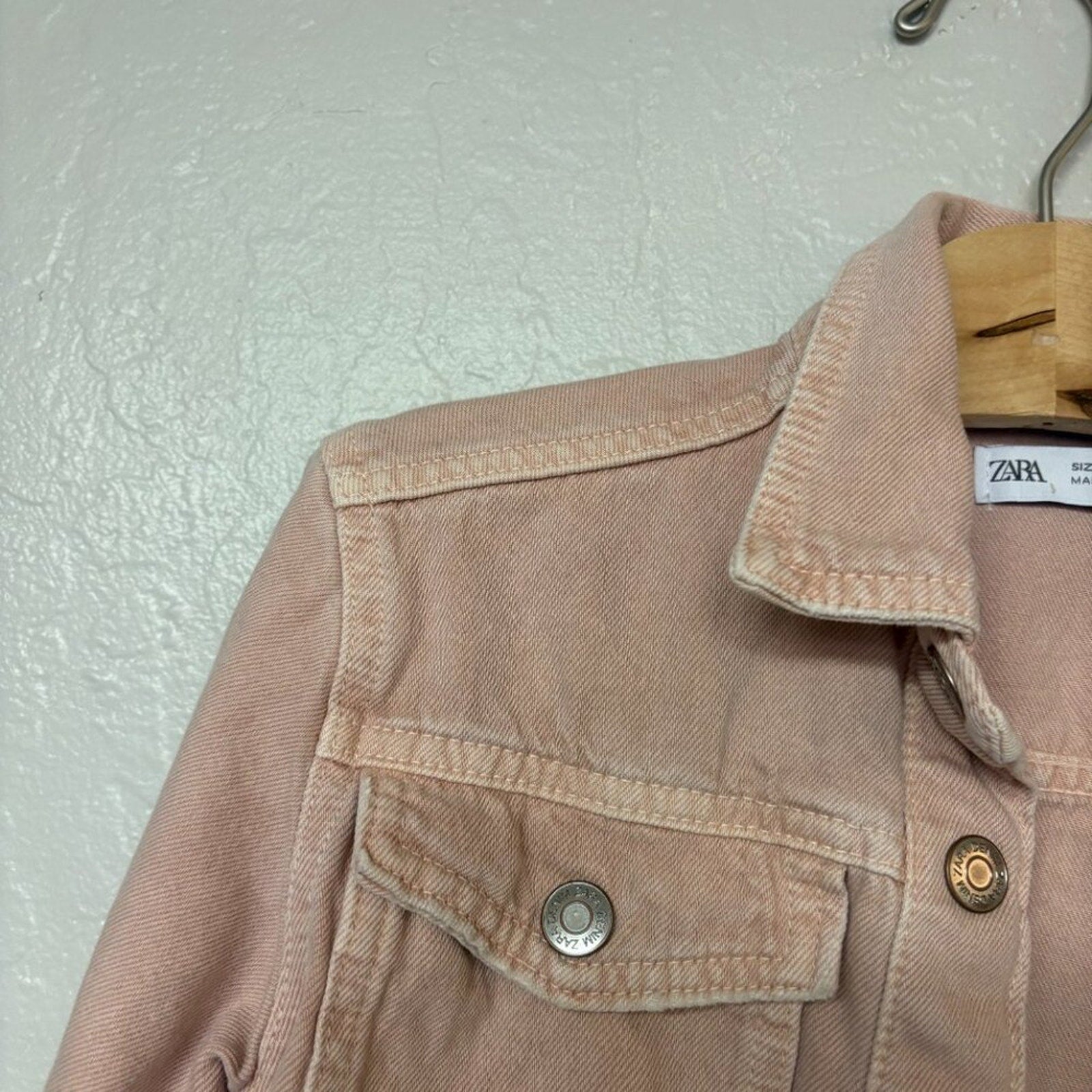 zara girls' pink denim jacket 6Y