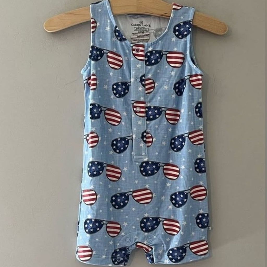 caden lane romper flag shortie romper 18-24M