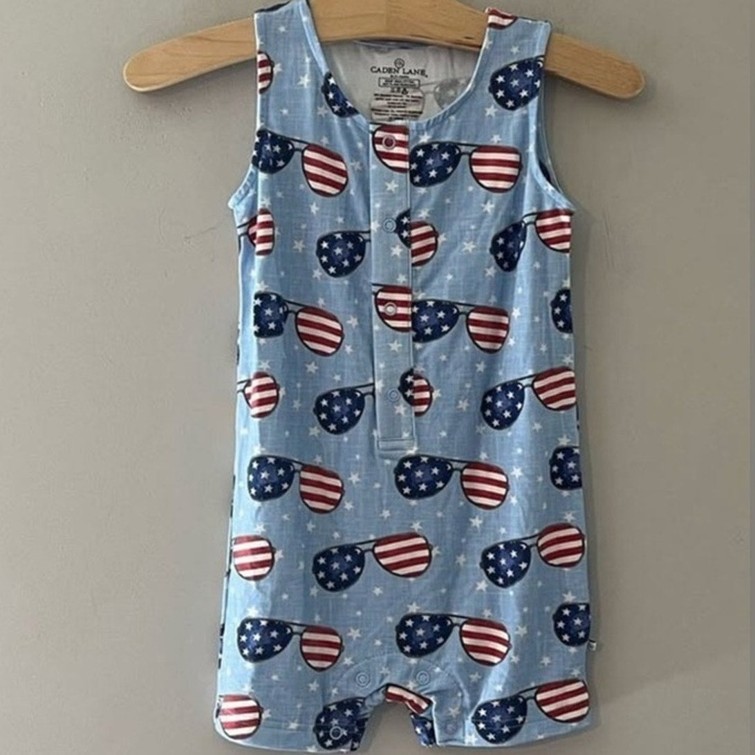 caden lane romper flag shortie romper 18-24M