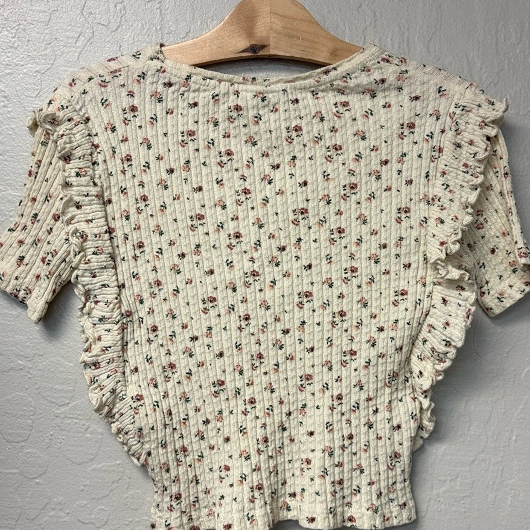 zara girls' ribbed floral shirt 10Y