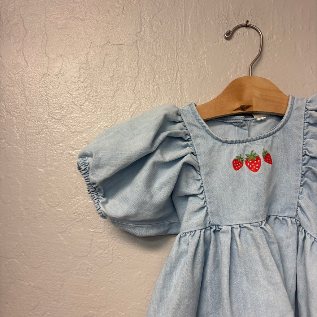 h&m girls' denim dress strawberry print 18M