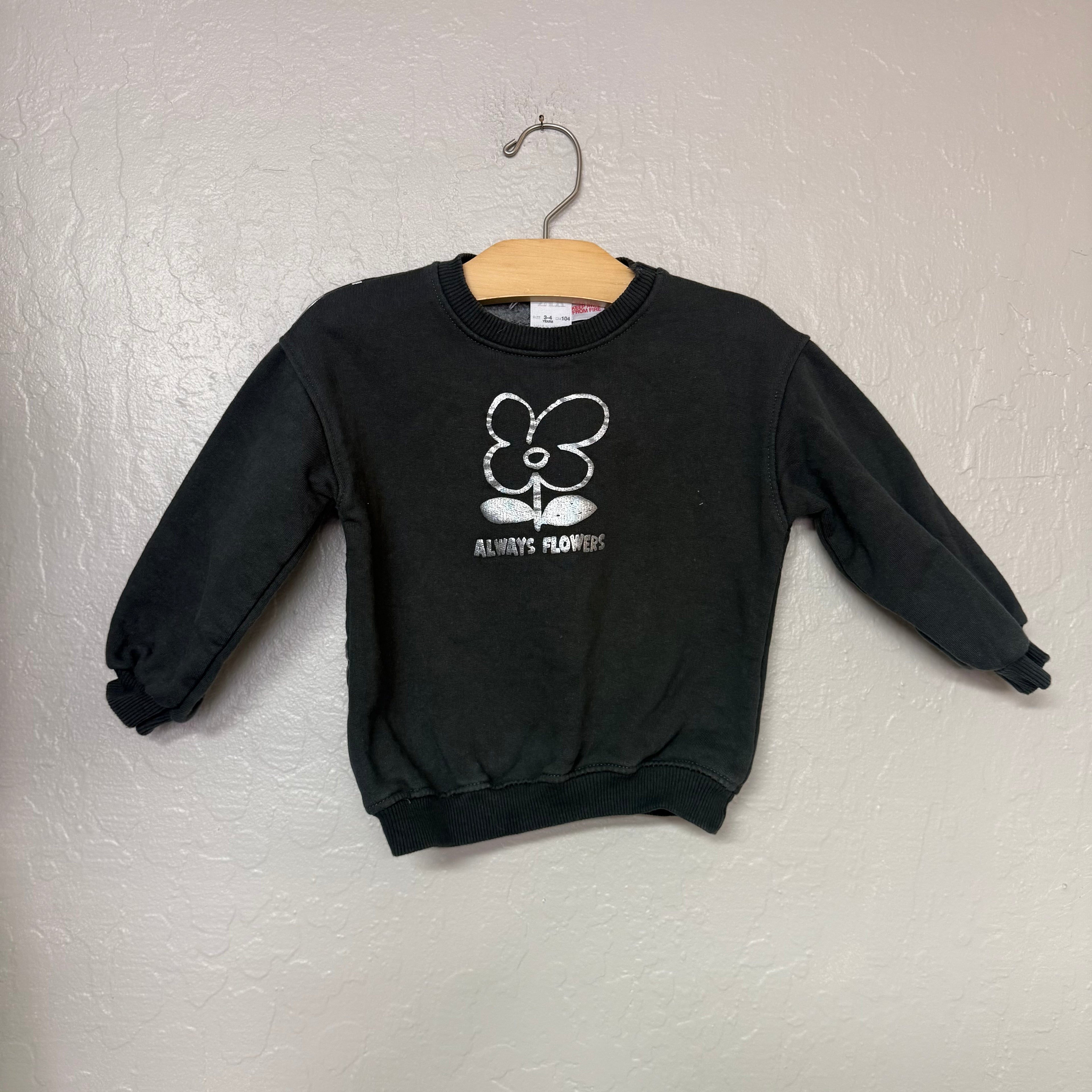 zara girls black metallic sweatshirt 3-4Y