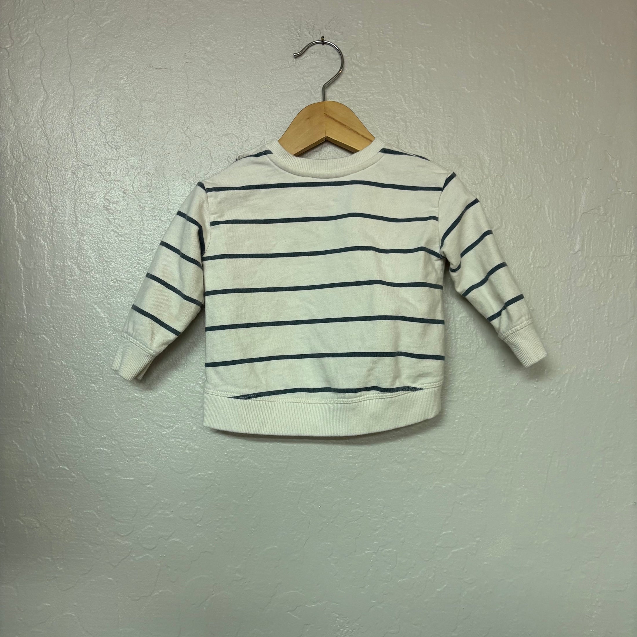 little co. girls’ cream and blue stripe pullover heart graphic 12M