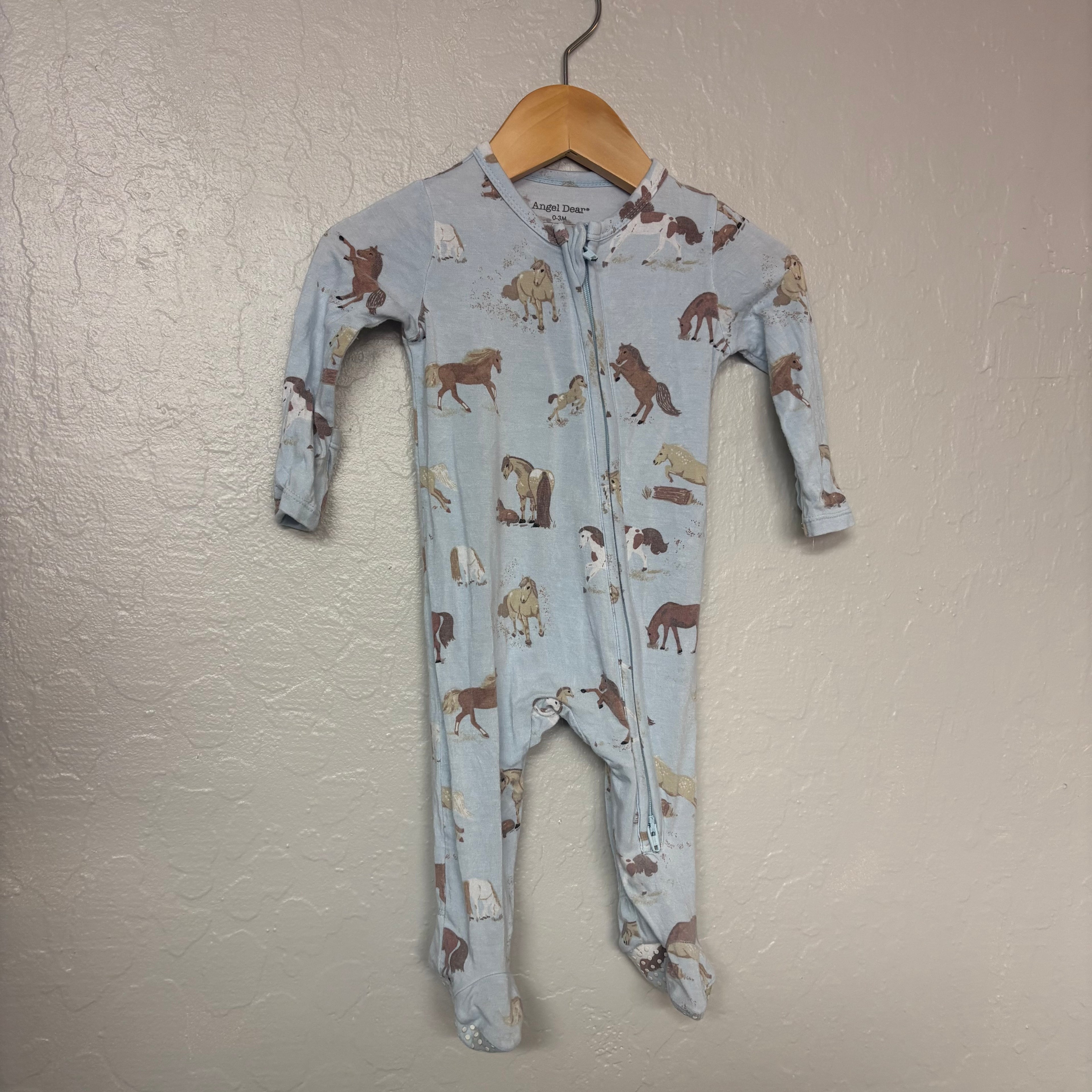 angel dear blue horse footie 0-3M