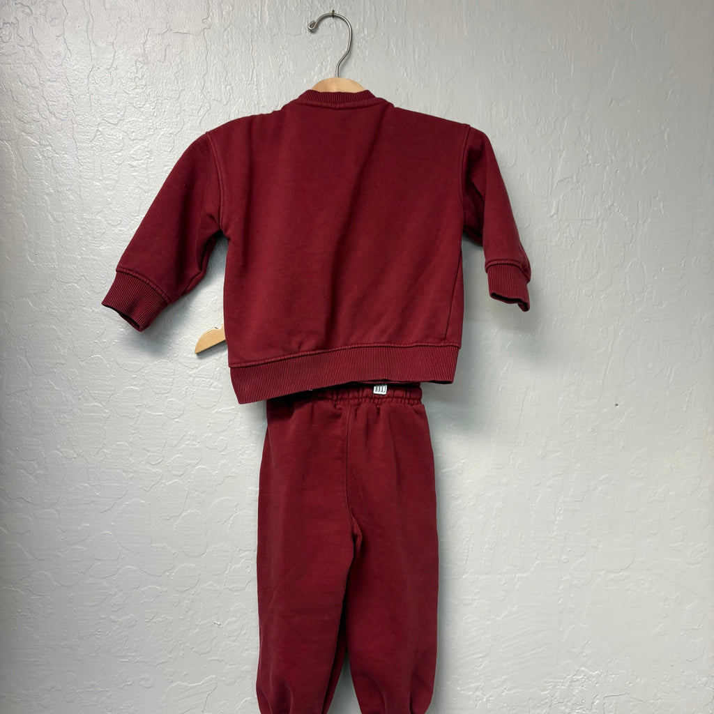 zara boys’ maroon sweatsuit matching set 2Y