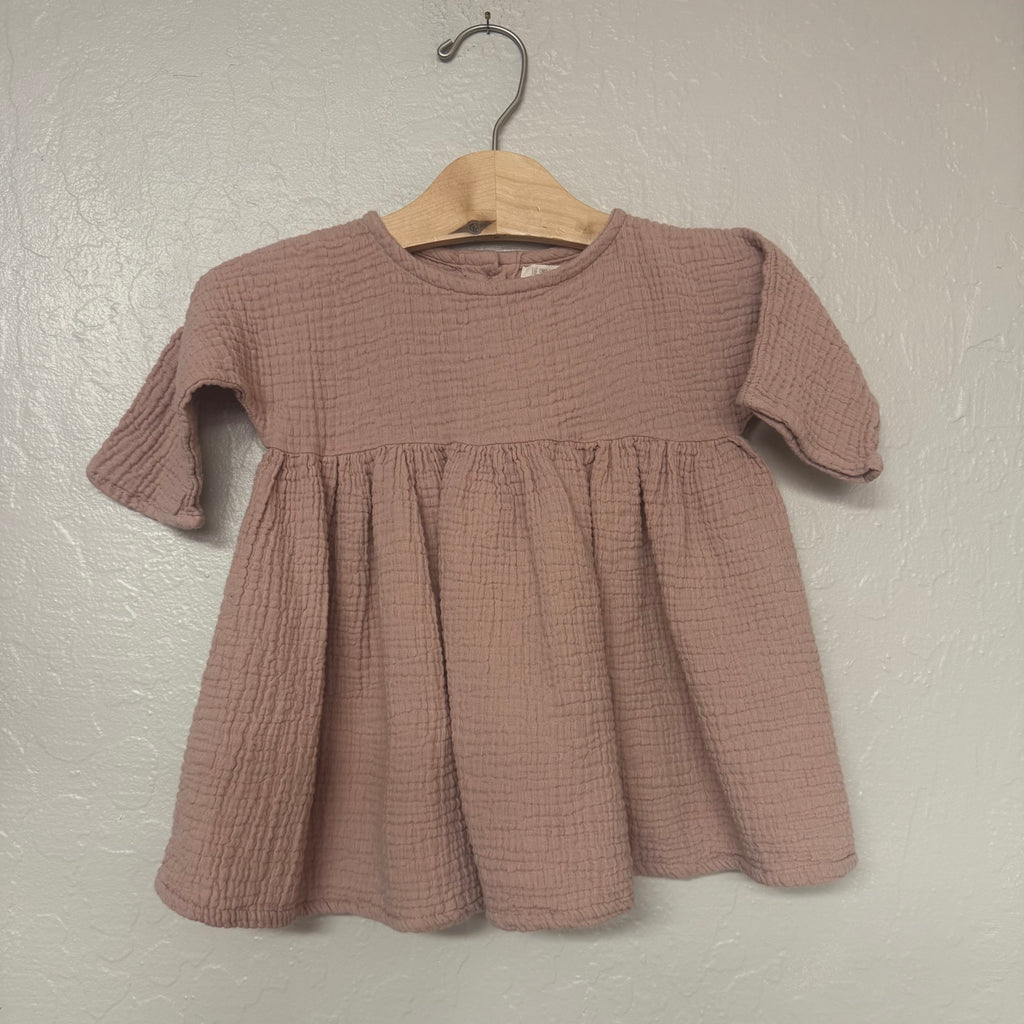the simple folk pink muslin dress 3-6M