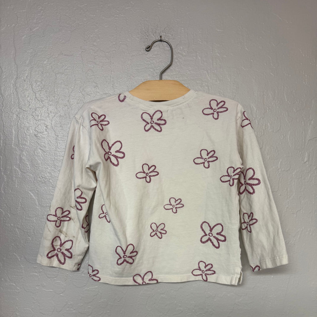 zara girls pink glitter floral long-sleeve tee 4-5Y