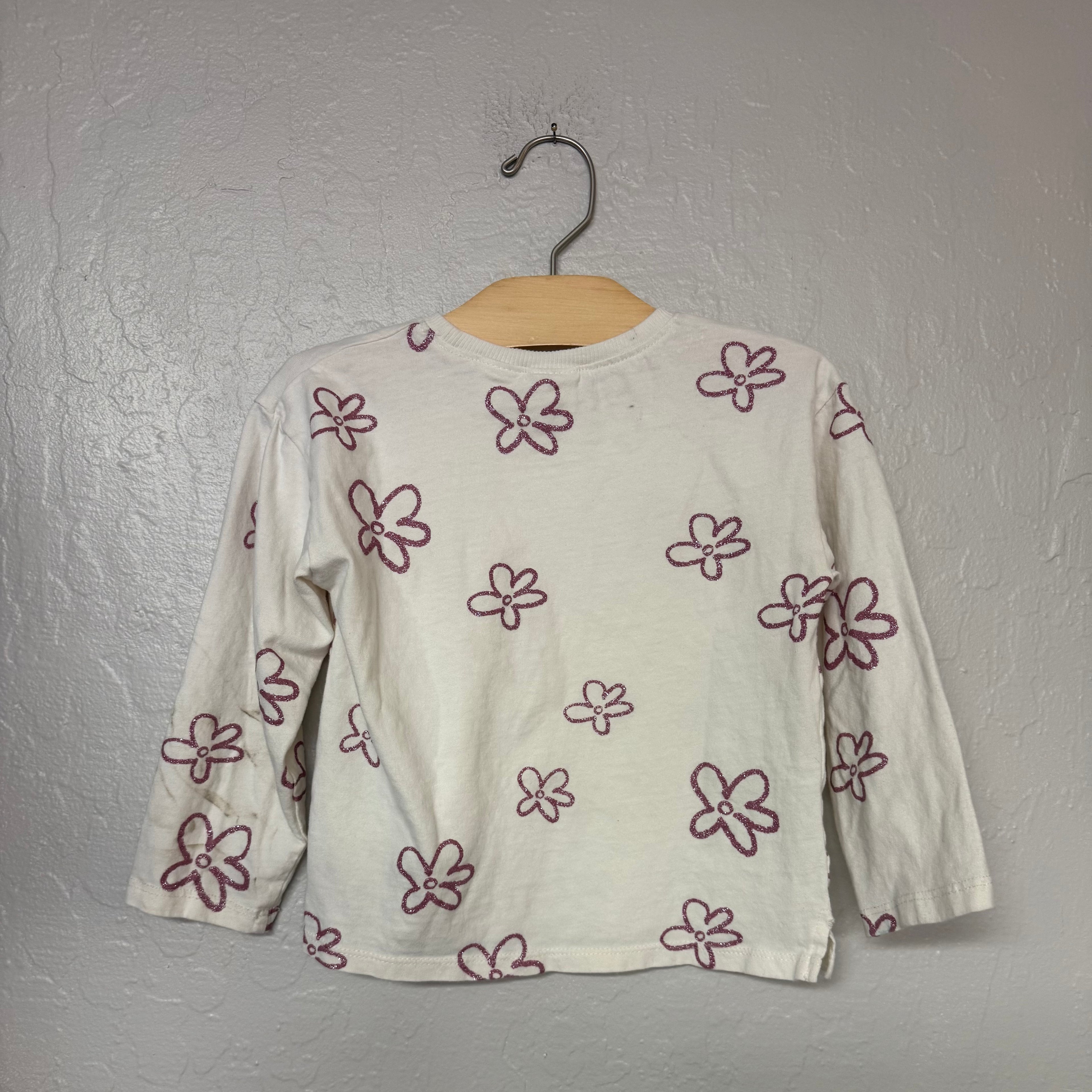 zara girls pink glitter floral long-sleeve tee 4-5Y