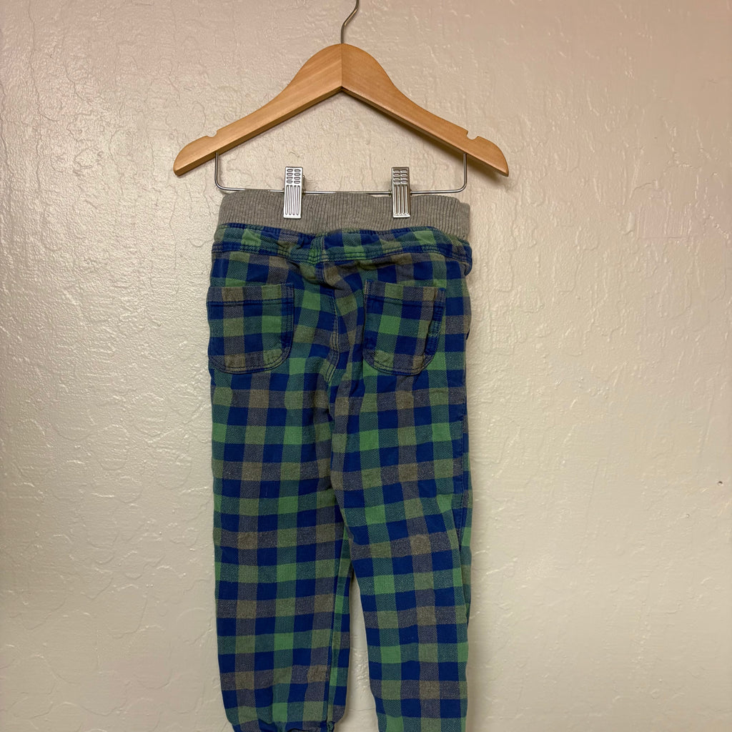 mini boden boys’ flannel like blue and green plaid pants 3-4Y
