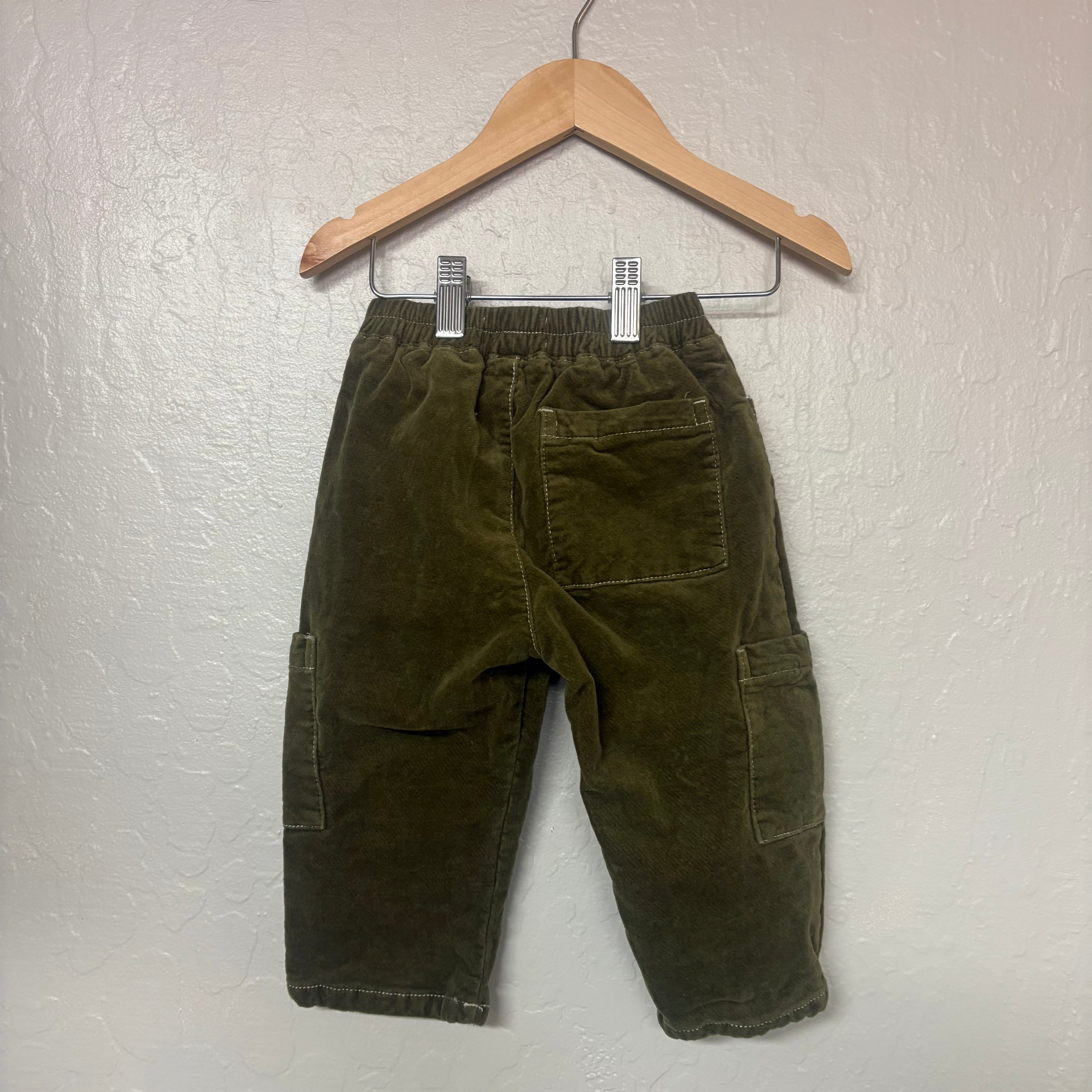 zara boys’ green velour cargo pants 1.5Y