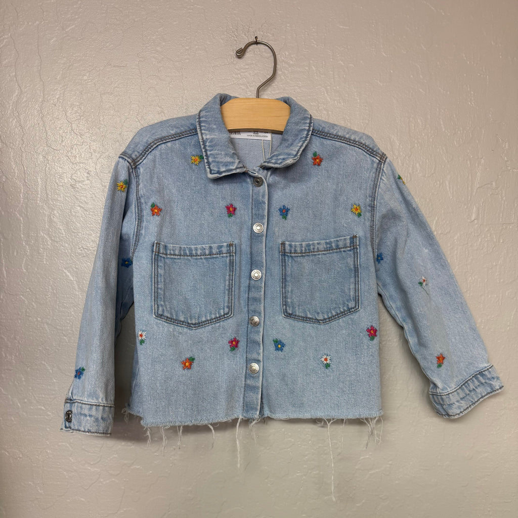 zara girls denim floral embroidered jacket 3-4Y