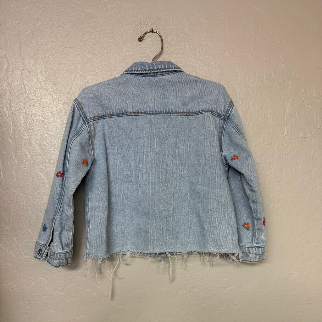 zara girls denim floral embroidered jacket 3-4Y