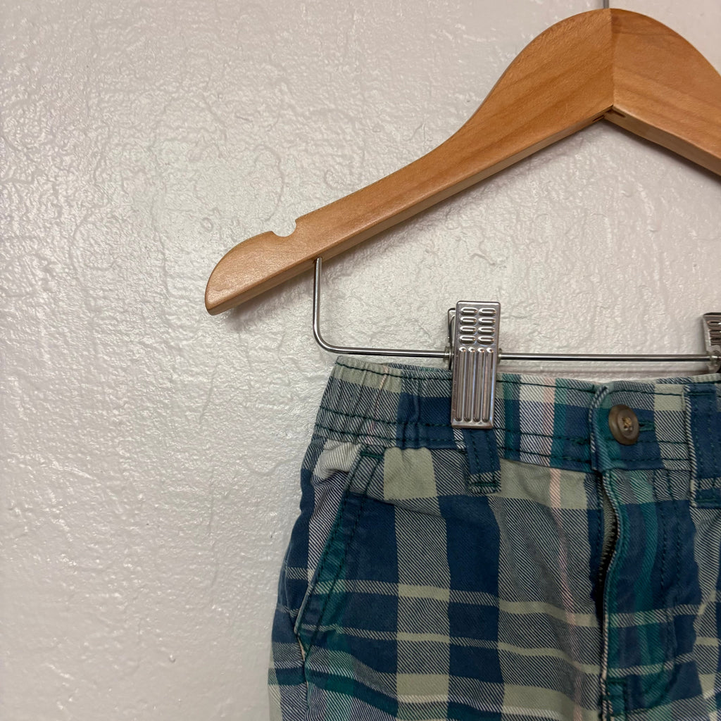 tea collection boys blue green and beige plaid shorts 12-18M