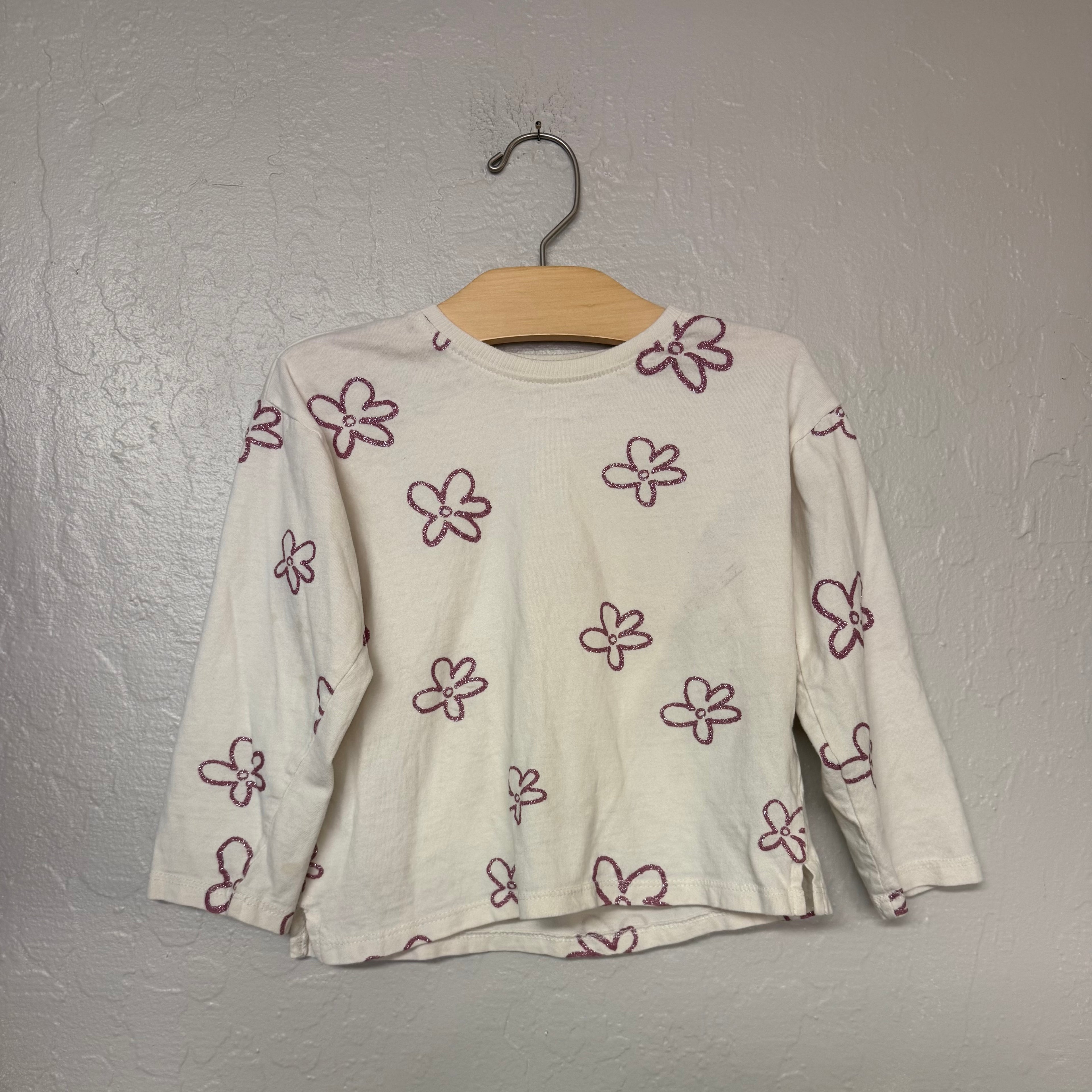 zara girls pink glitter floral long-sleeve tee 4-5Y